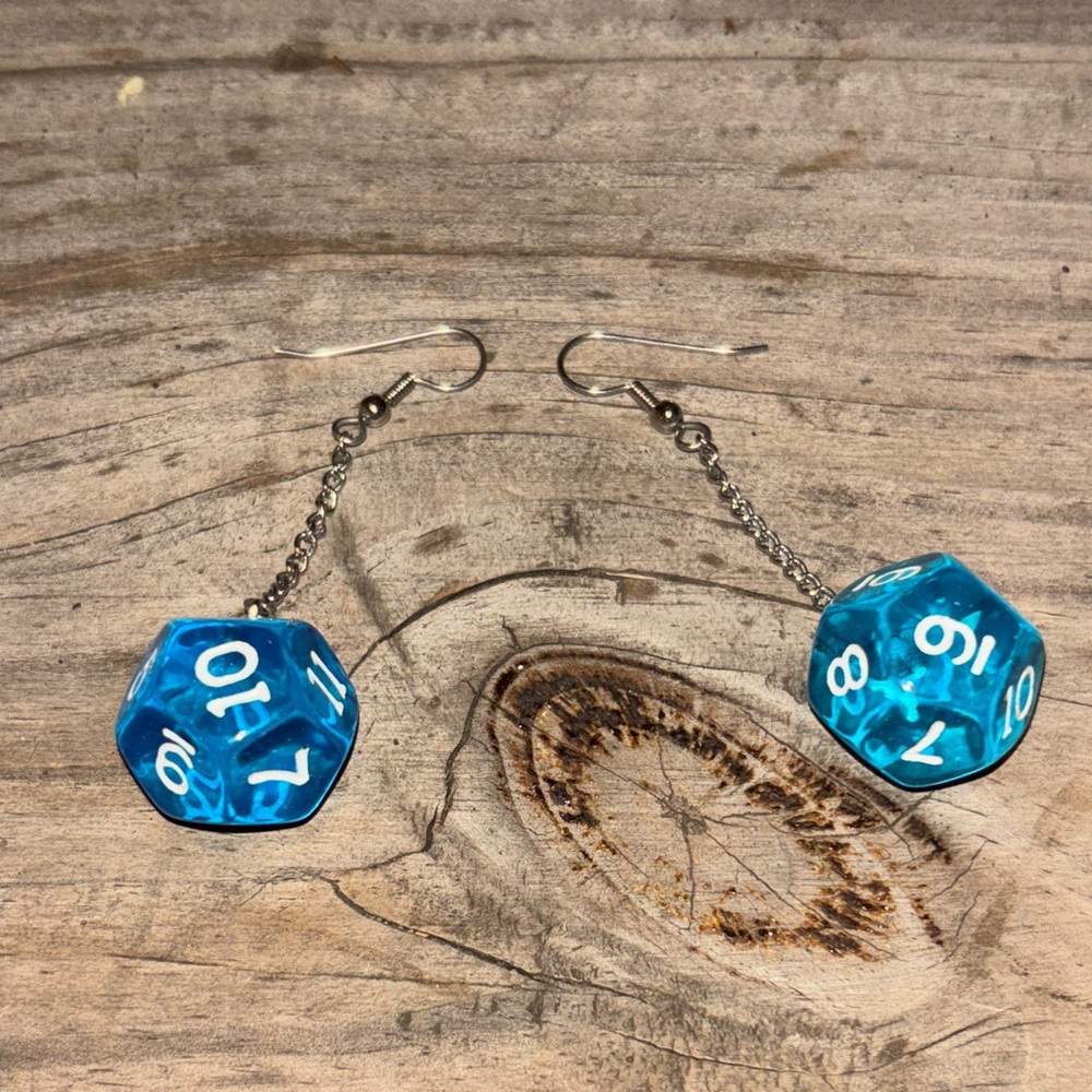 Blue D20 Dice Earrings